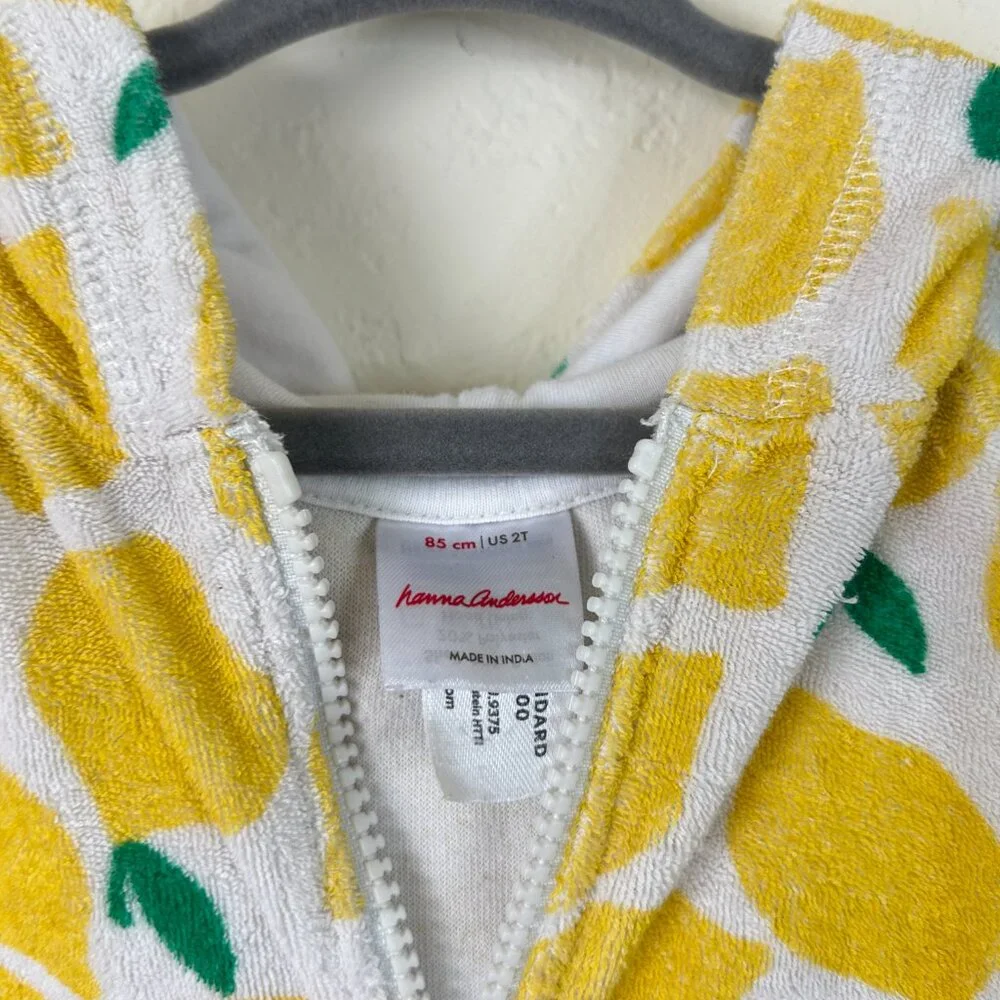 Hanna Andersson Yellow Lemon Print Hooded Kids Swim Coverup
